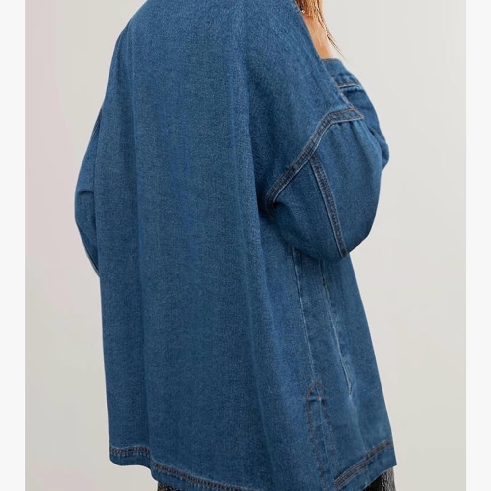 Amazon Oversized boyfriend dark Blue Denim Jean Jacket shacket size S - Picture 3 of 6